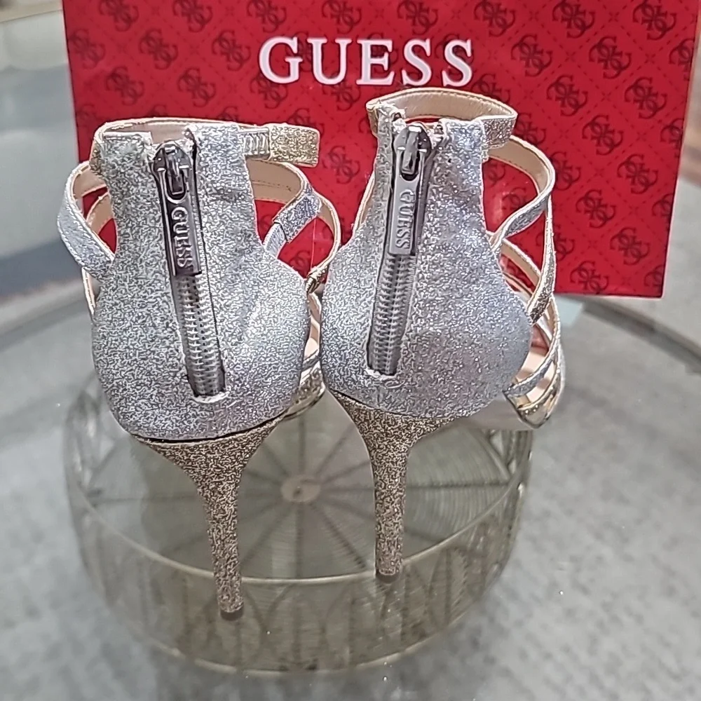 Guess Strappy Pumps Gold & Silver Straps  Stiletto Heels sz 8M